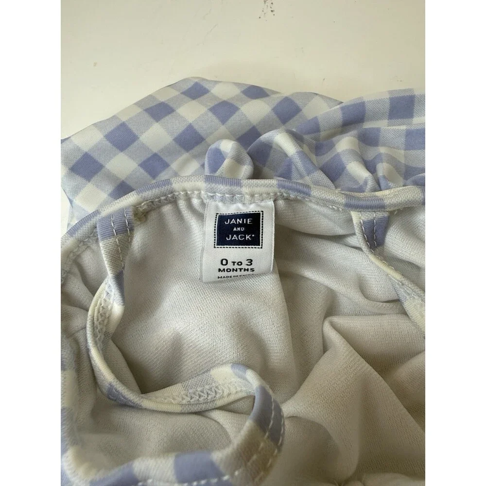 Janie and Jack Baby Girl Gingham Ruffle Swimsuit 0-3 Months Blue White One Piece